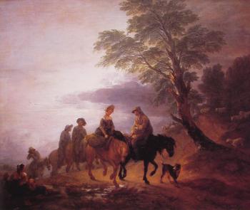 托馬斯 庚斯博羅 Open Landscape with Mounted Peasants